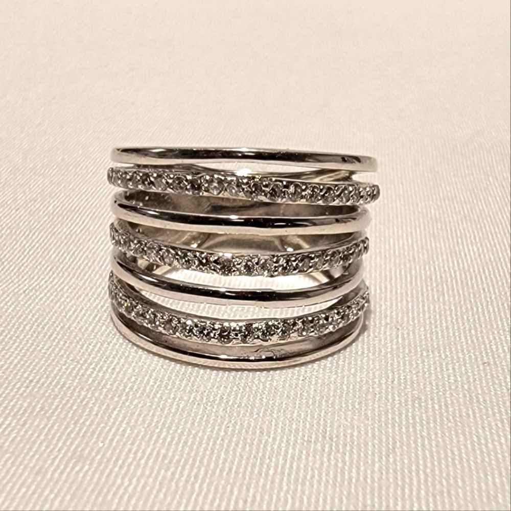 Multi Row Knuckle Clear Cz Pave Big Chunky Fashion Ring Size 6.5 Sterling Silver